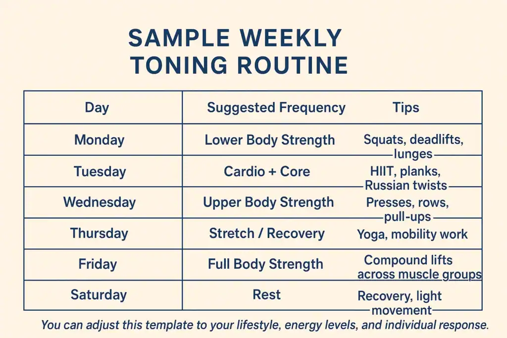 Achieving the Perfect Tone: How Often Should You Exercise for Results? 4 Weekly exercise Addlestone plan graphic