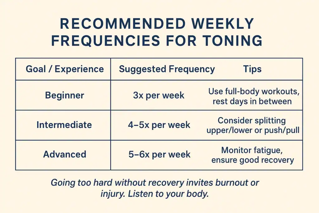 Achieving the Perfect Tone: How Often Should You Exercise for Results? 2 Graphic to show how often you should do exercise to help with toning Addlestone